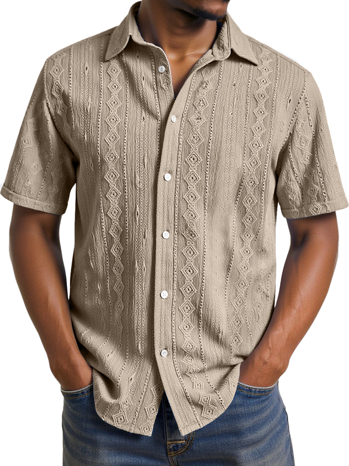 Men's Daily Casual Jacquard Texture Comfortable Short-sleeved Shirt