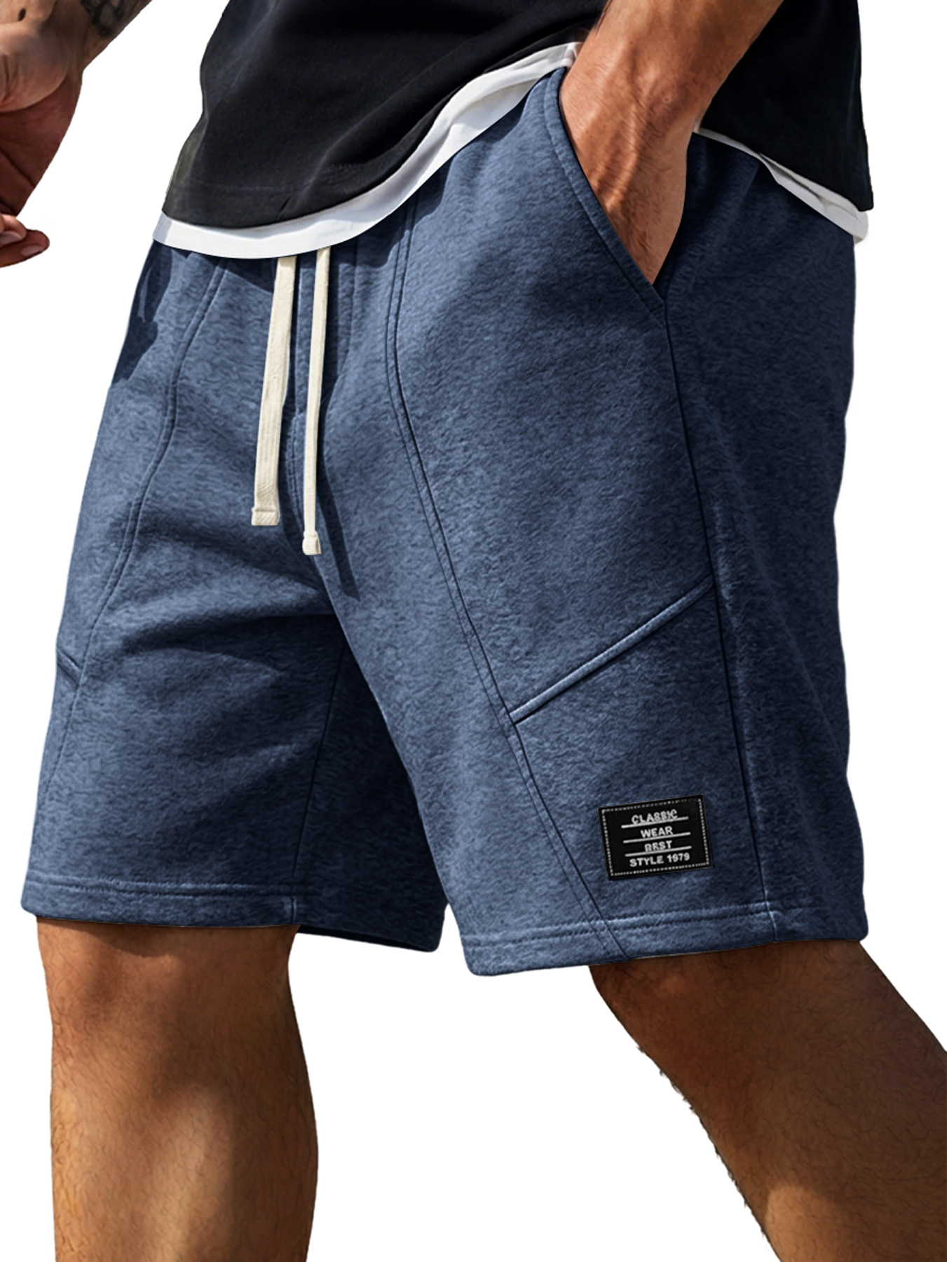 Men's Minimalist Deconstructed Design Embroidered Logo Casual Shorts