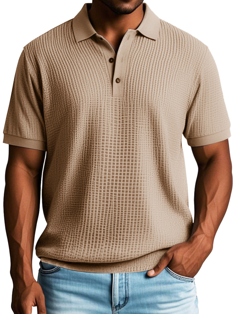 Men's Fashion Casual Waffle Fabric Short Sleeve Polo Shirt