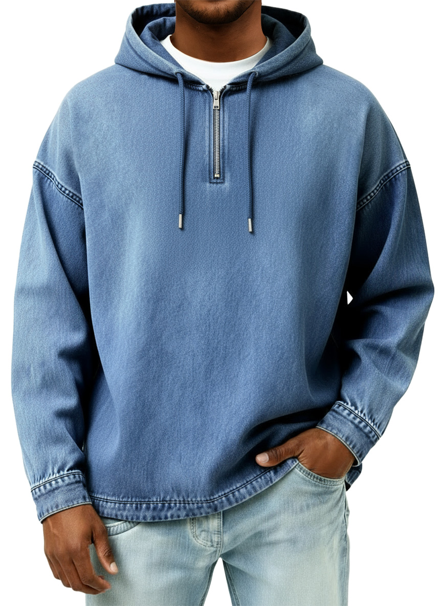 Men's Retro Casual Quarter Zip Hooded Sweatshirt