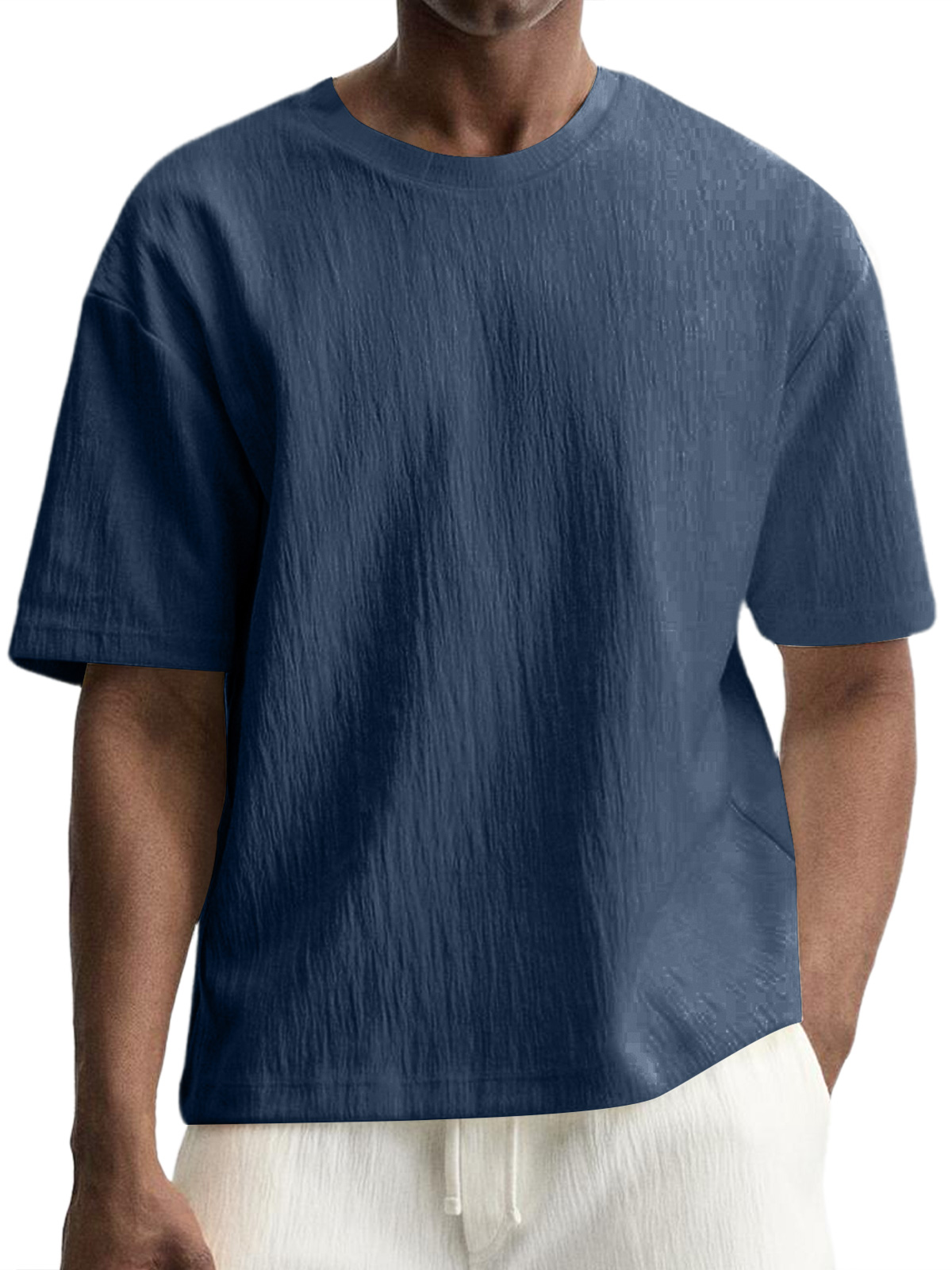 Men's Daily Round Neck Pleated Texture Casual Short-sleeved T-shirt