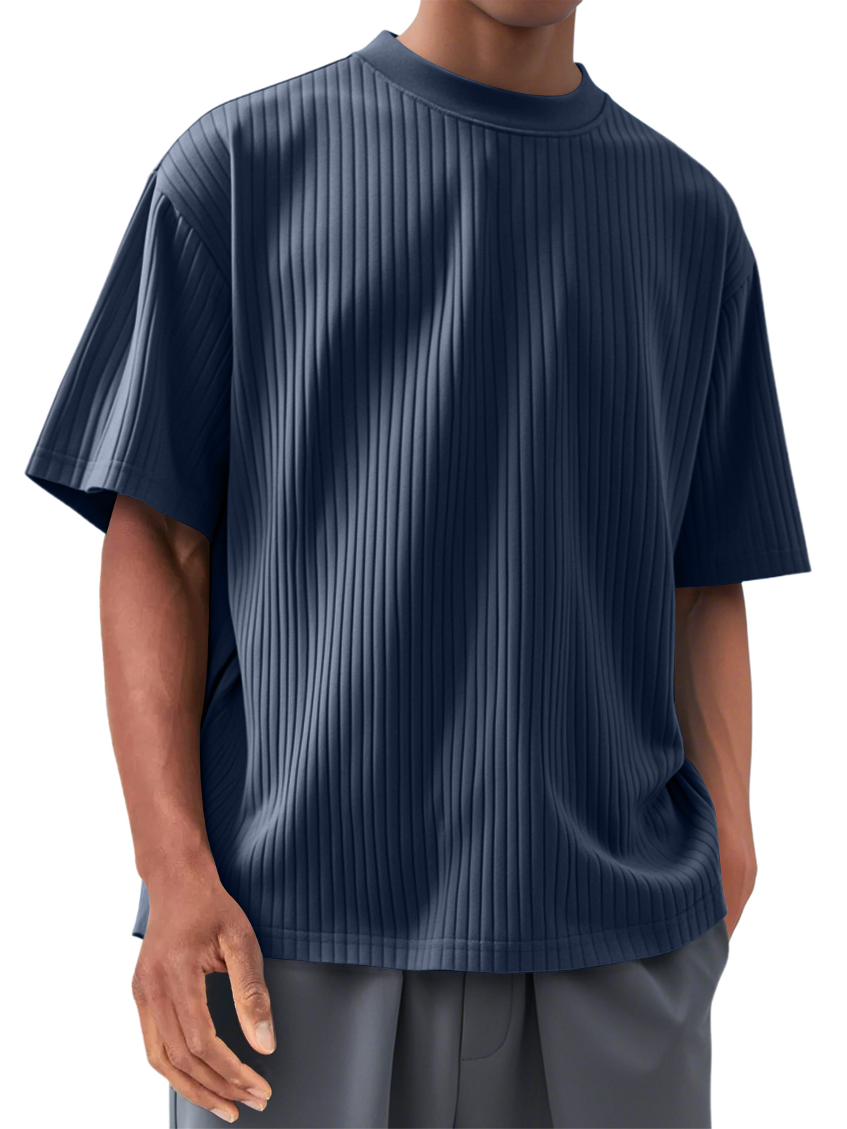 Men's Round Neck Casual Pit Strip Comfortable Short-sleeved T-shirt