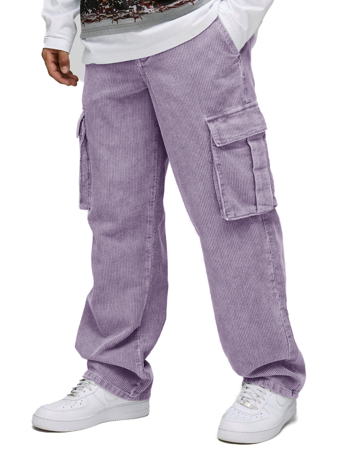 Men's Stylish Retro Corduroy Cargo Pocket Loose Elastic Waist Trousers