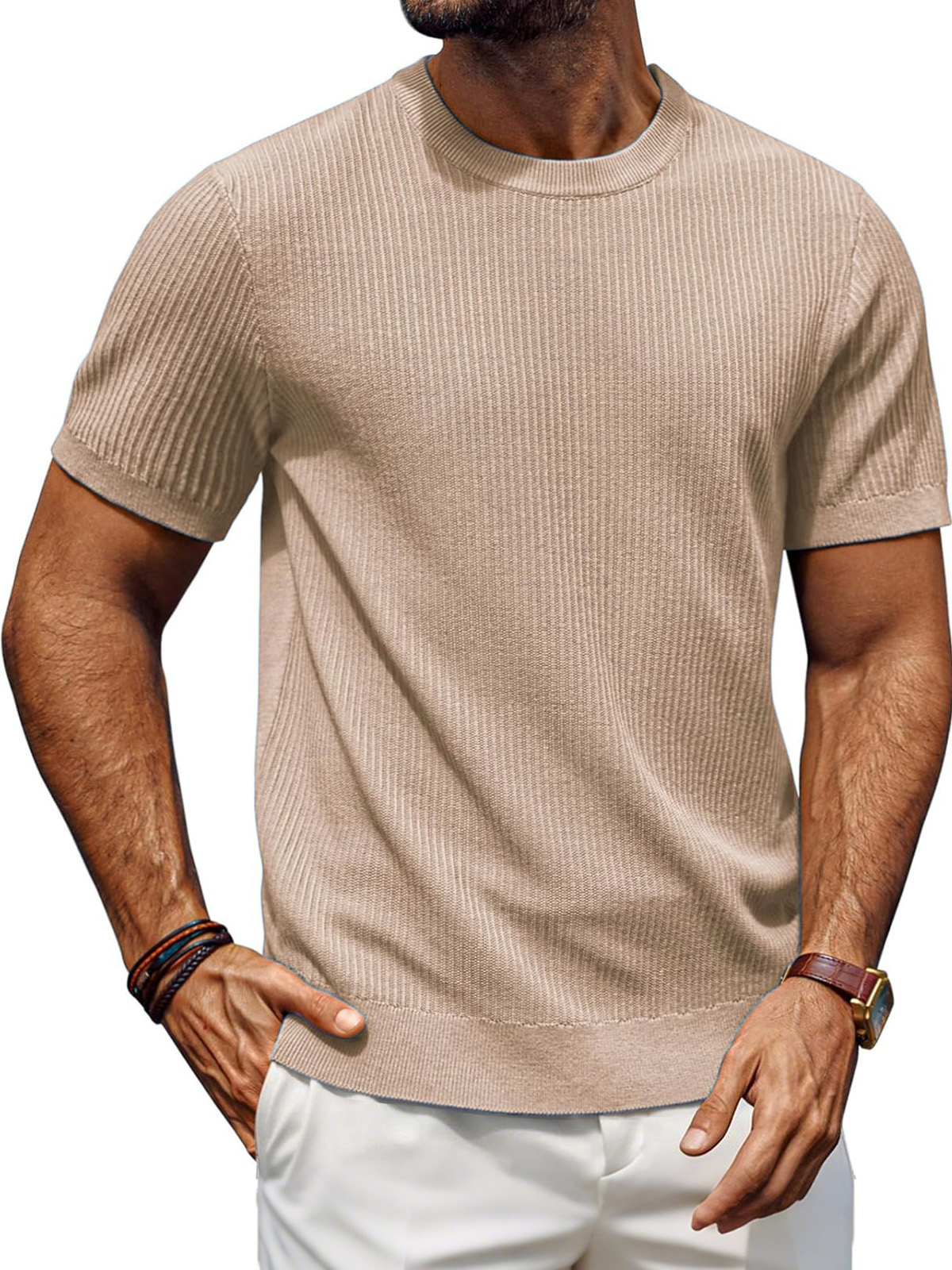 Men's Fashion Daily Casual Ripstop Fabric Short-sleeved T-shirt