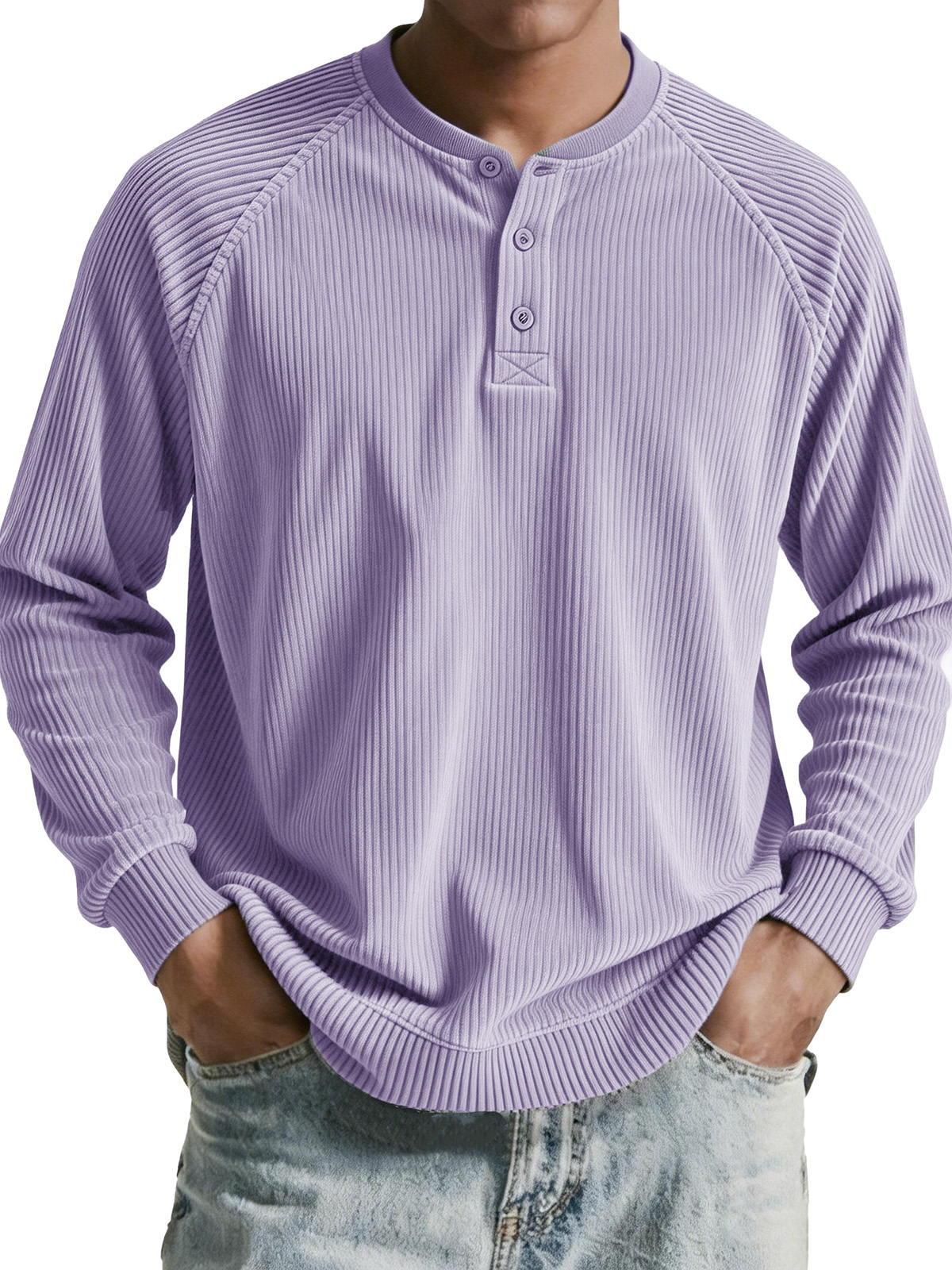 Men's clothing fashionable casual retro corduroy long-sleeved Henry shirt