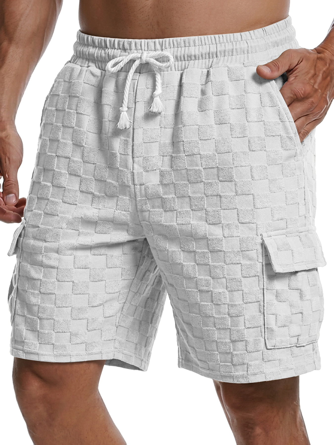 Men's Casual Checkered Jacquard Multi-Pocket Comfortable Shorts