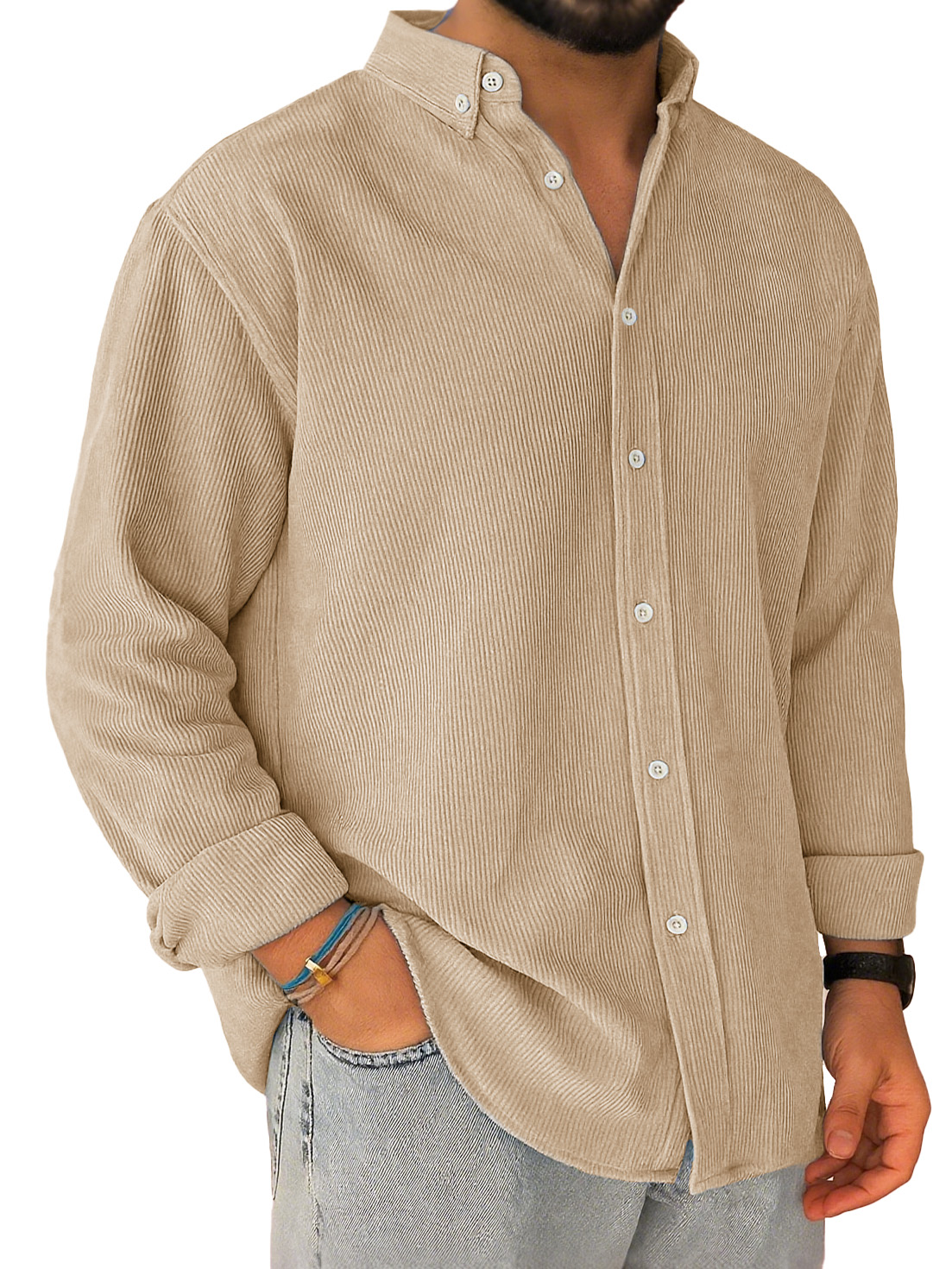 Men's Casual Corduroy Loose-fitting Long-sleeved Lapel Shirt