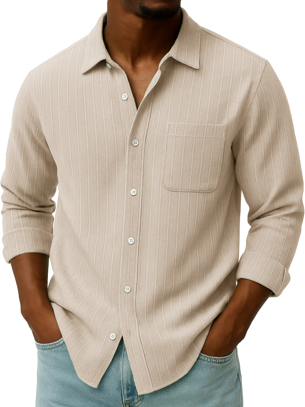 Men's Stylish Casual Everyday Jacquard Lapel Long-sleeved Shirt
