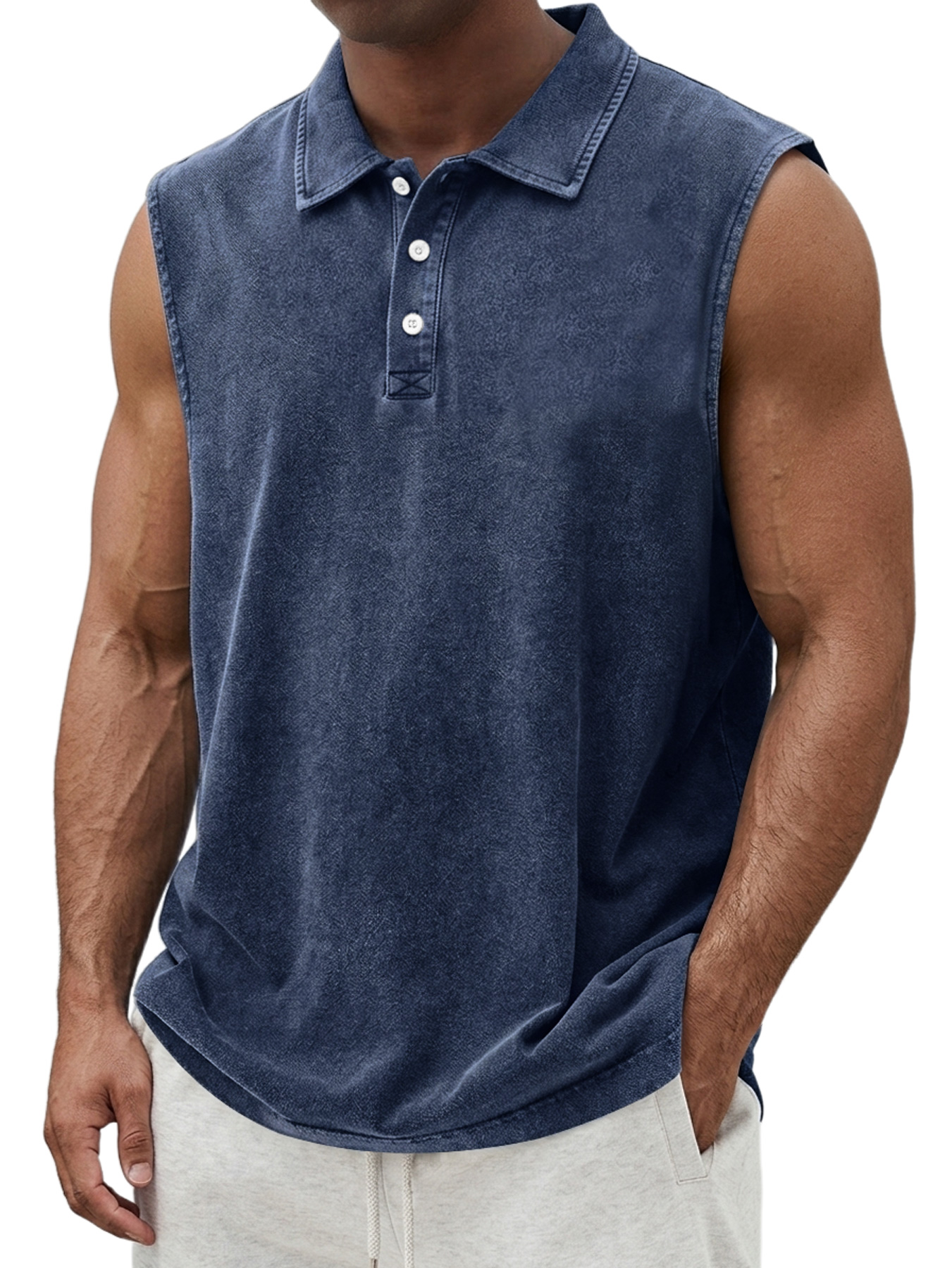 Men's Retro Collar Button Casual Sleeveless Polo Shirt
