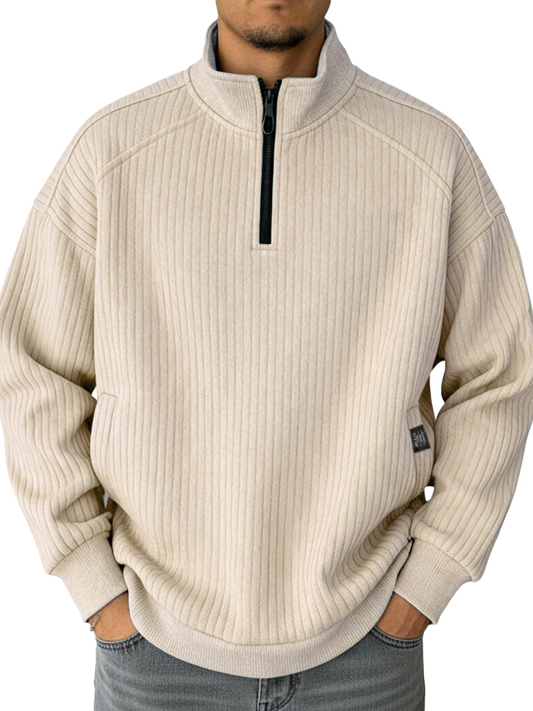 Men's Fashionable Casual Drop-Shoulder Patchwork Stand Collar Sweatshirt