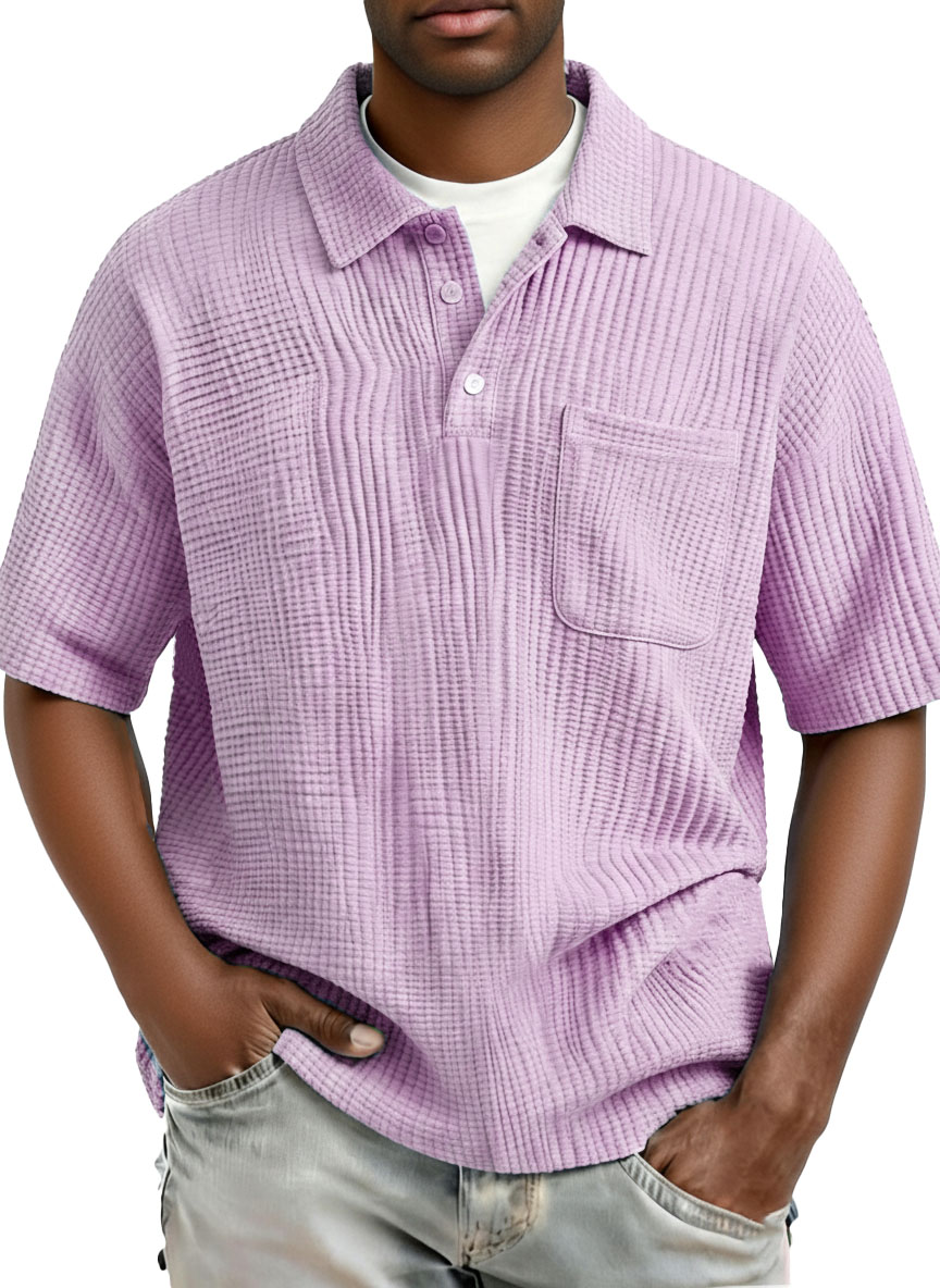 Men's Fashion Casual Pleated Fabric Short-Sleeve Polo Shirt
