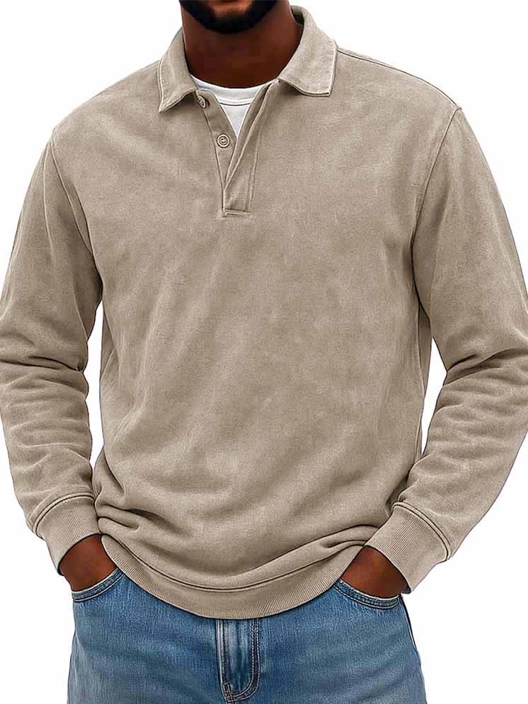 Men's Wear Fashionable Casual Daily Two-layer Placket Design Lapel Long-sleeved Polo Shirt