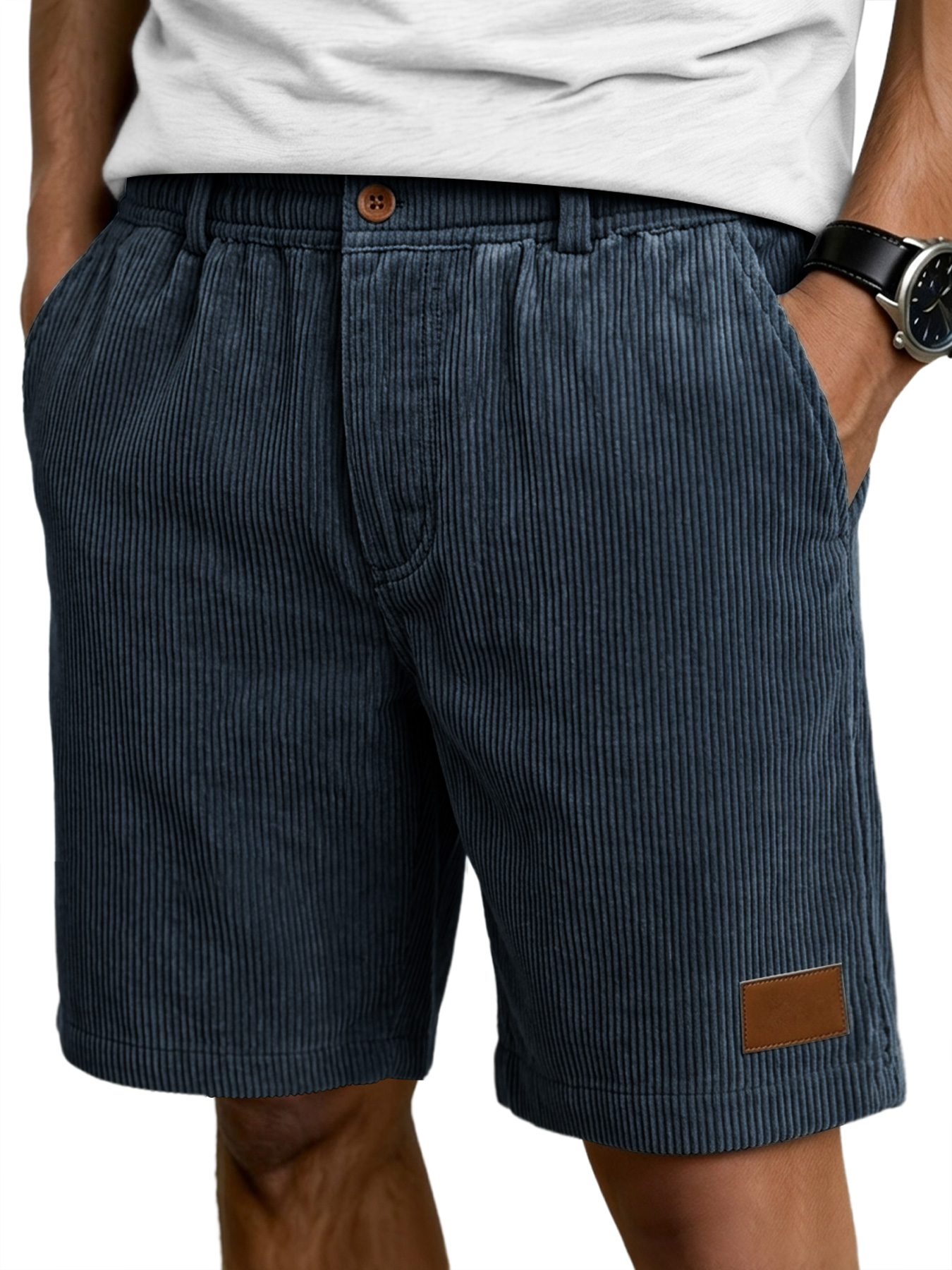 Men's Retro Corduroy Embroidered Label Casual Shorts