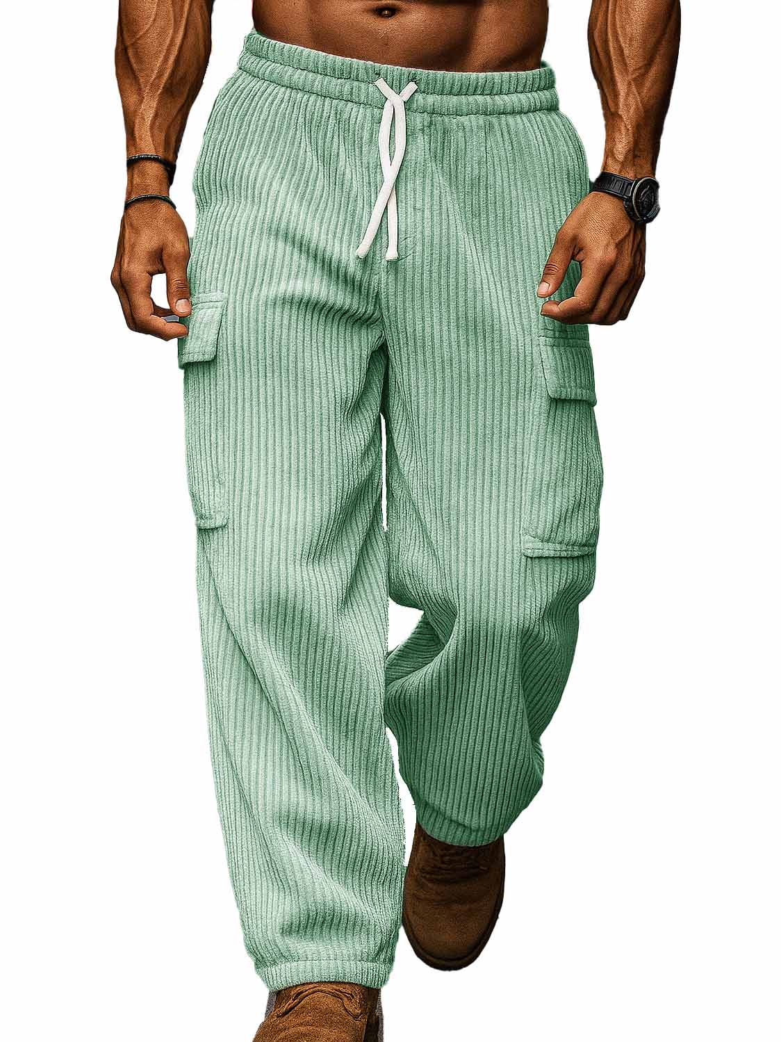 Men's Fashion Casual Workwear Pocket Corduroy Fabric Drawstring Loose Trousers