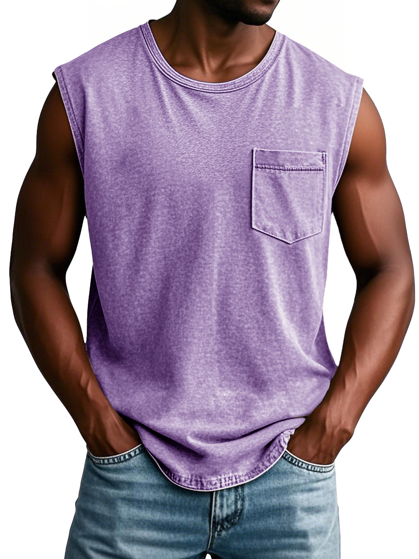 Men's Fashion Retro Round Neck Sleeveless Pocket T-shirt