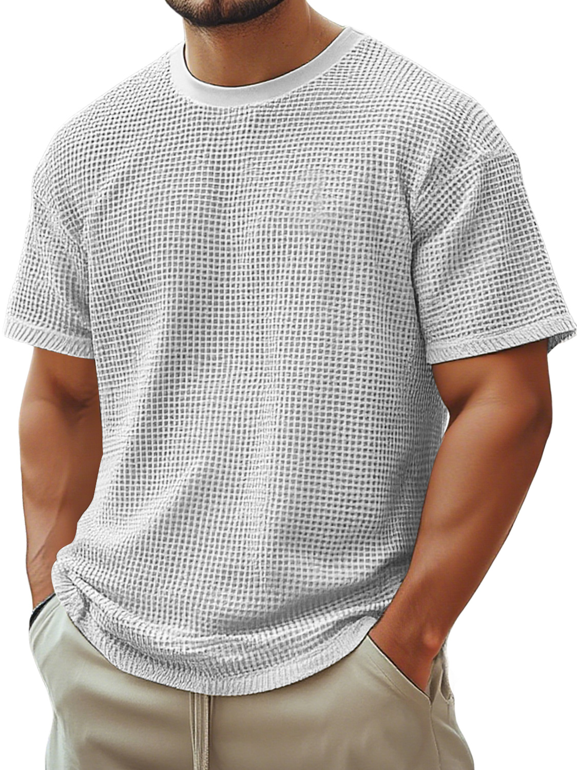 Men's Retro Crew Neck Waffle Casual Short Sleeve T-Shirt