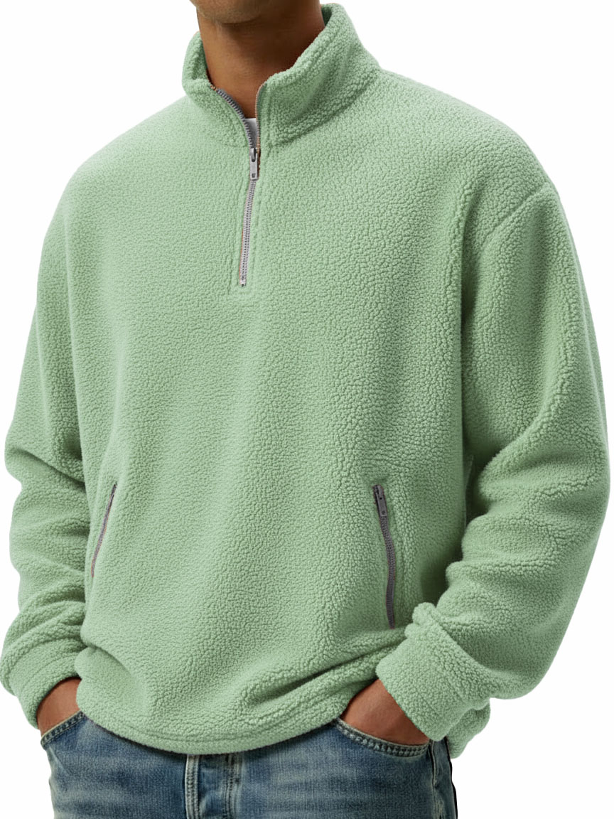 Men's Clothing Fashionable Casual Coral Velvet Fabric Stand-collar Long-sleeved Hoodie