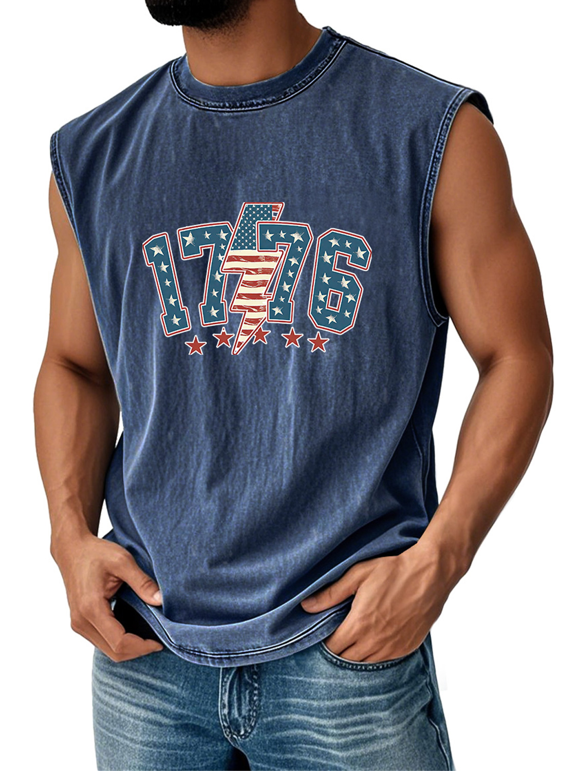Men's Retro Everyday Independence Day 1776 Printed Casual Round Neck Sleeveless Vest