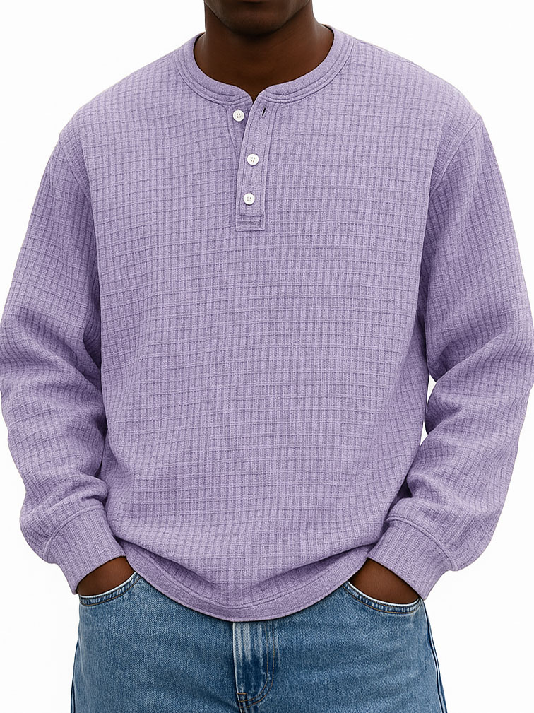 Men's Stylish Casual Corn-patterned Corduroy Fabric Stand-up Collar Half-zip Long-sleeved Henley Shirt
