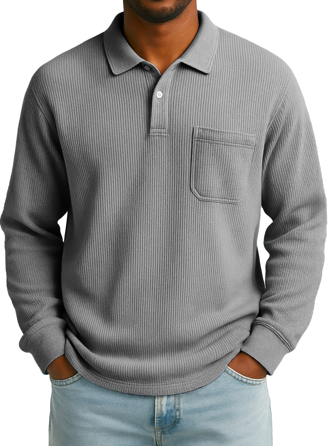Men's Stylish Everyday Casual Corduroy Fabric Pocket Lapel Long-sleeved Polo Shirt