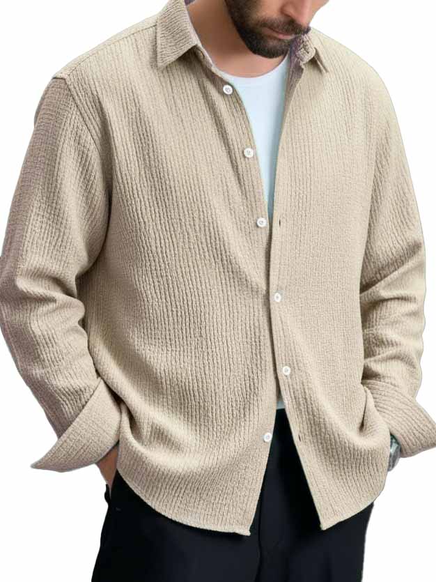 Men's Stylish Casual Pleated Lapel Long-sleeved Shirt
