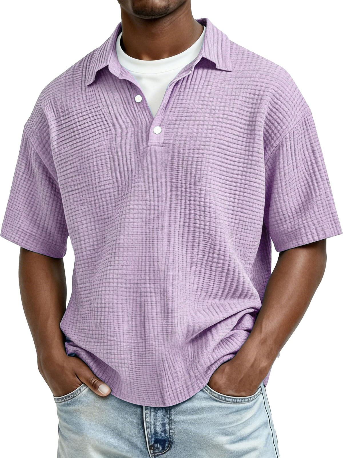 Men's Fashion Casual Pleated Fabric Short-Sleeve Polo Shirt