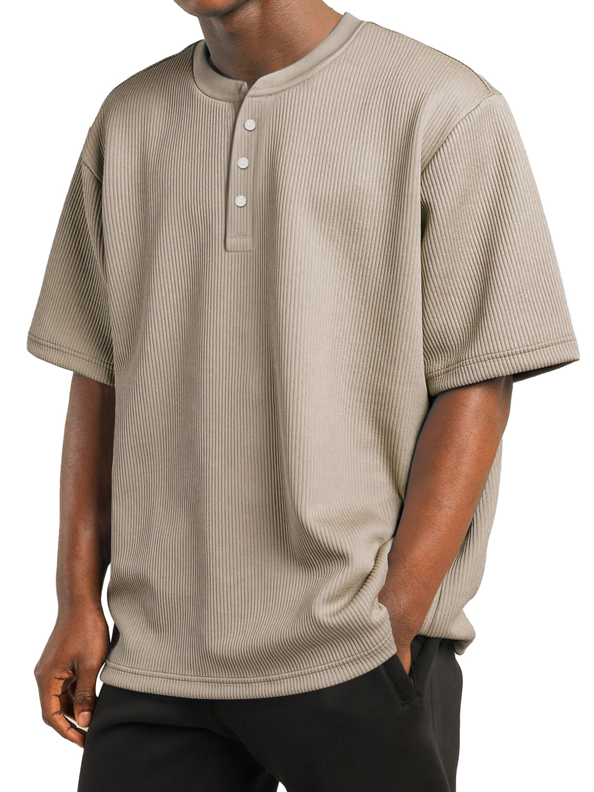 Men's Daily Striped Texture Casual Solid Color Comfortable Short Sleeve Henley Shirt