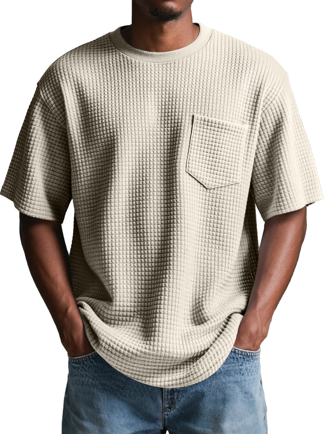 Men's Daily Round Neck Checkered Lapel Pocket Solid Color Short Sleeve T-shirt