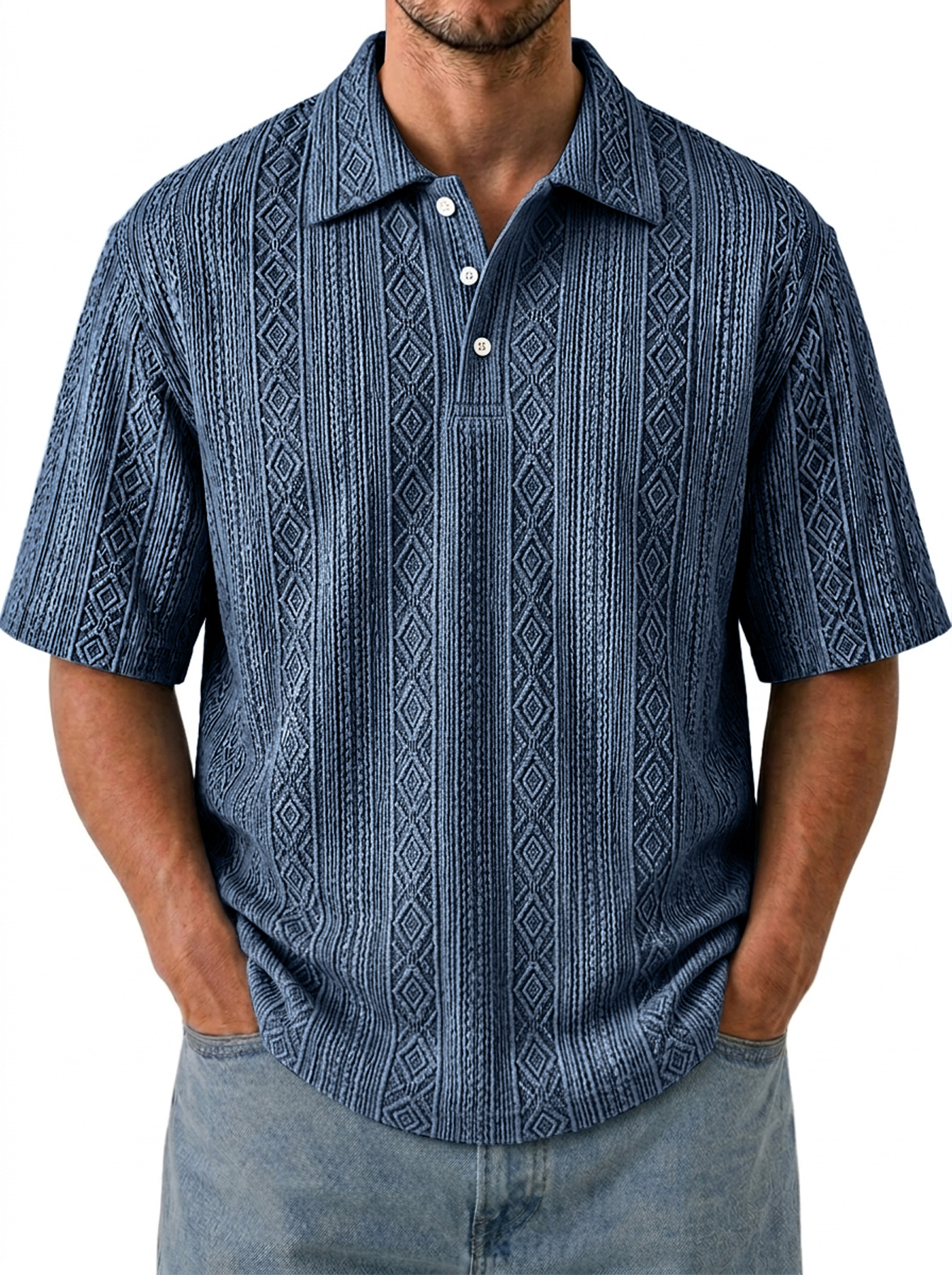 Men's Breathable Jacquard-Texture Casual Short-Sleeve Polo Shirt