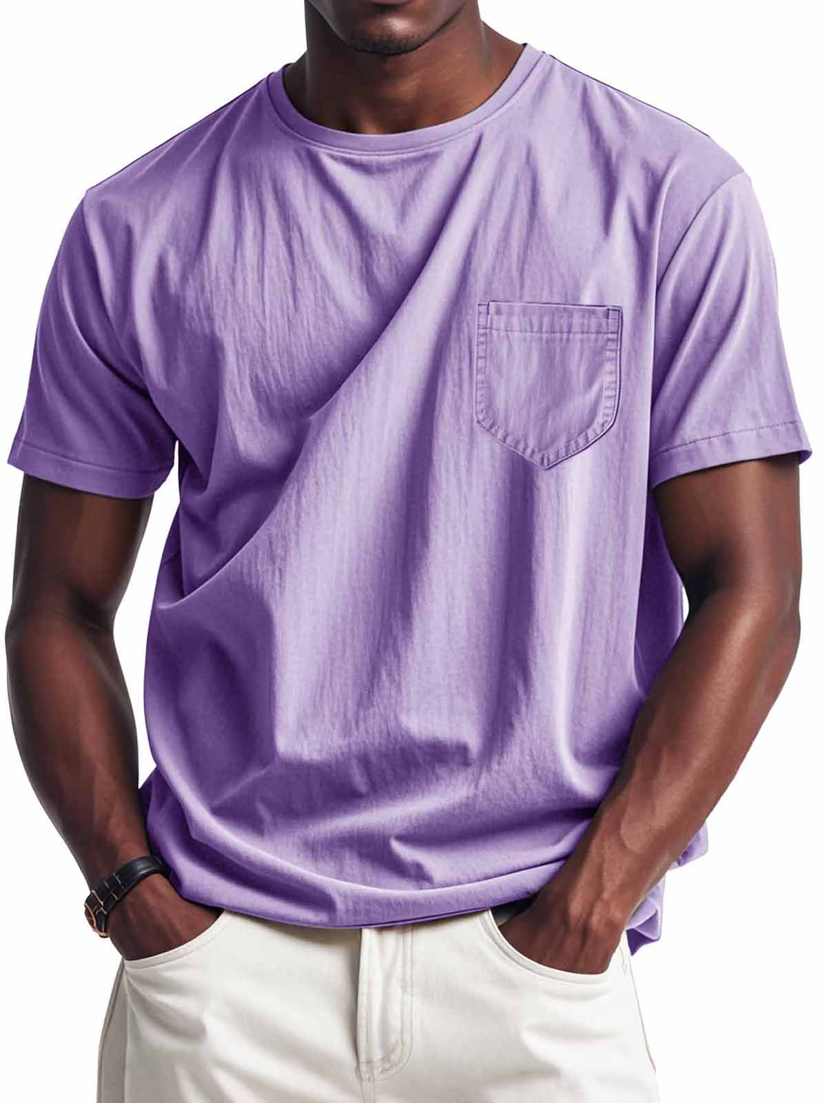 Men's Fashion Retro Casual Round Neck Pocket Long Sleeve T-Shirt