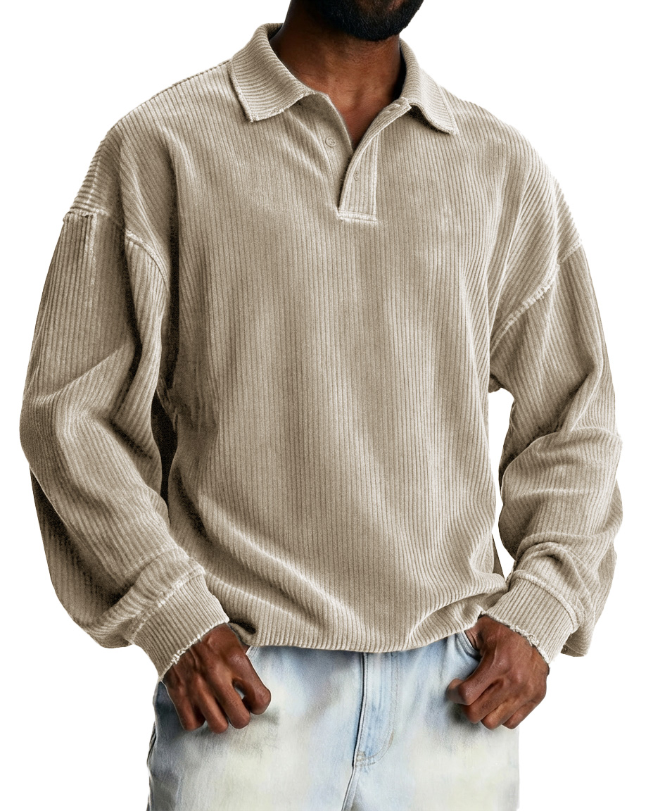 Men's Fashionable Retro Striped Fabric Loose-Fit Collar Polo Shirt