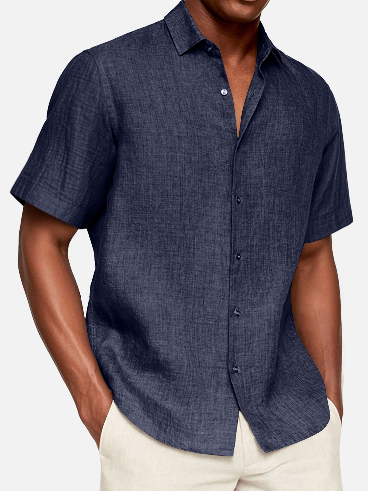 Men's Casual Cotton And Linen Short-sleeved Shirt
