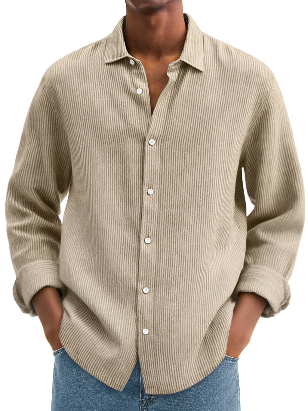 Men's Daily Corduroy Casual Solid Color Long-sleeved Shirt