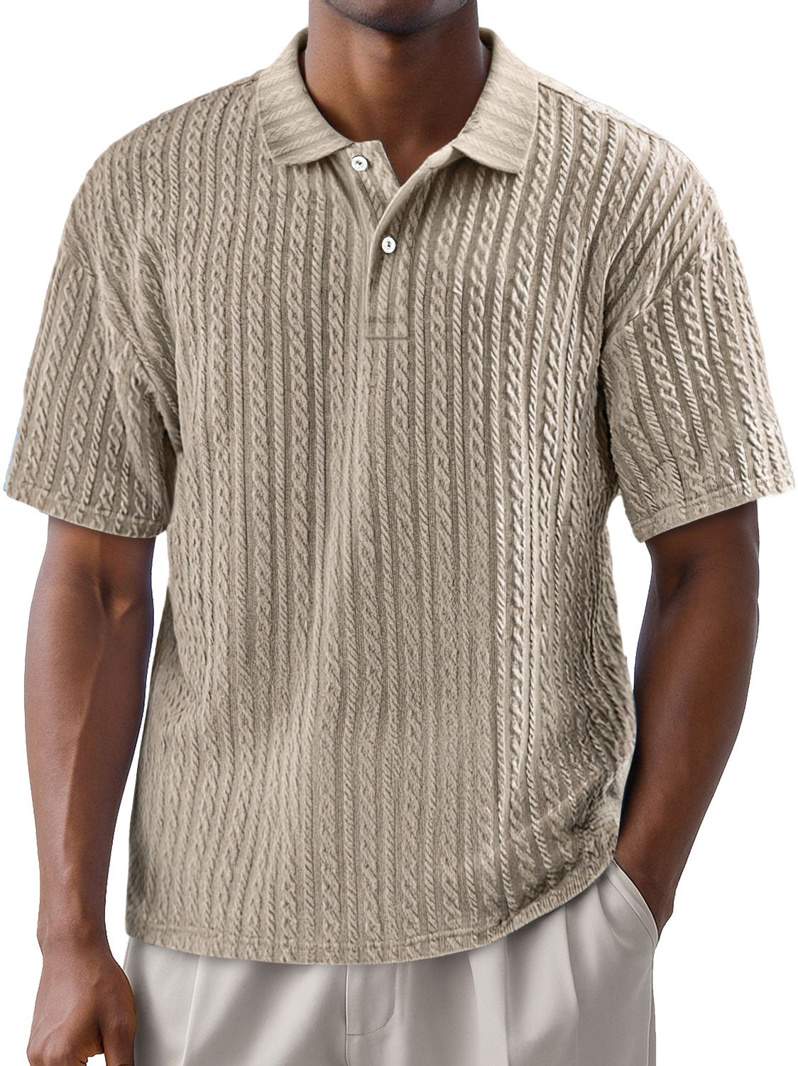 Men's Simple Texture Daily Lapel Button Casual Solid Color Short-sleeved Polo Shirt