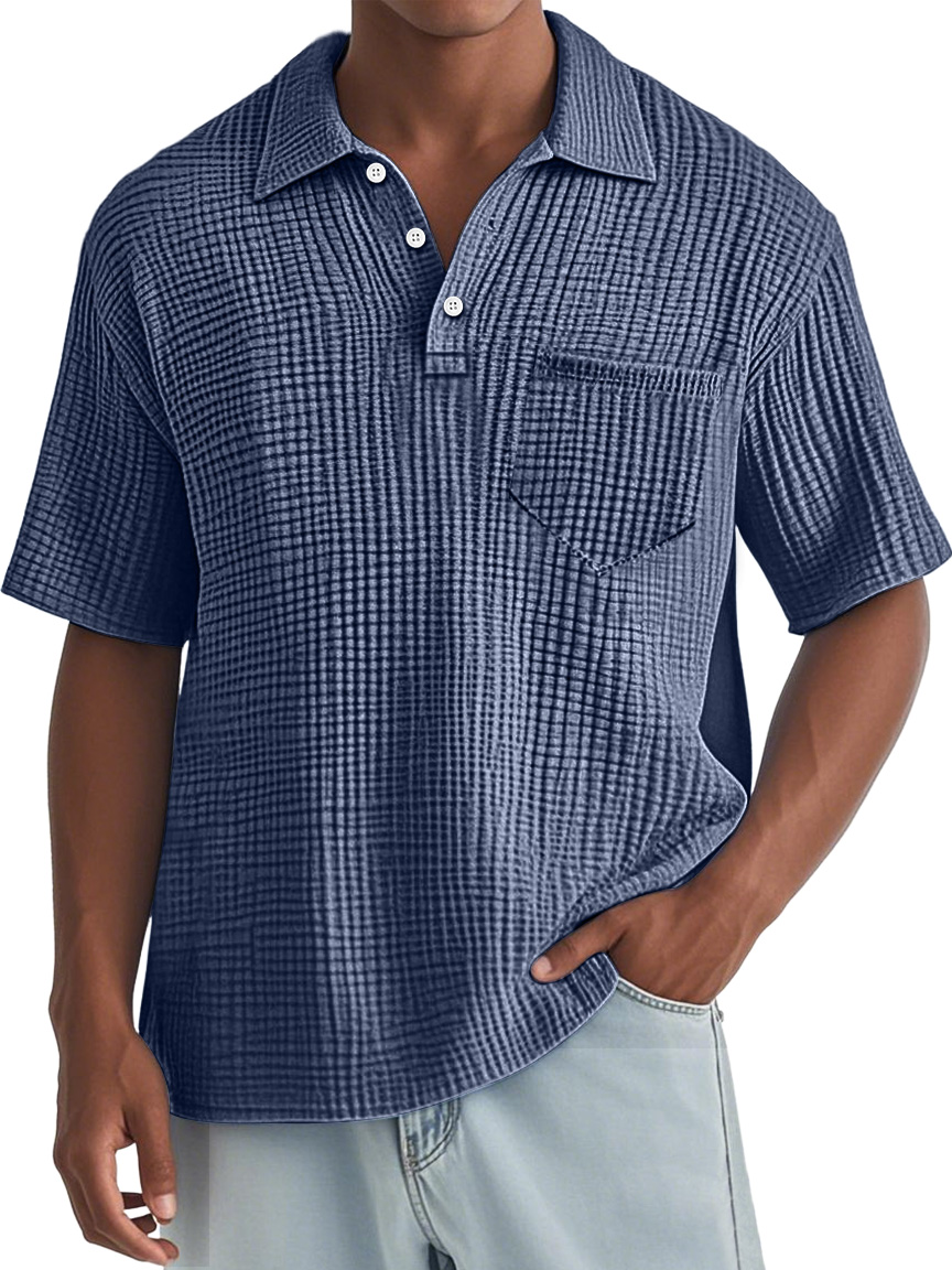 Men's Everyday Waffle Lapel Pocket Comfort Short Sleeve POLO Shirt