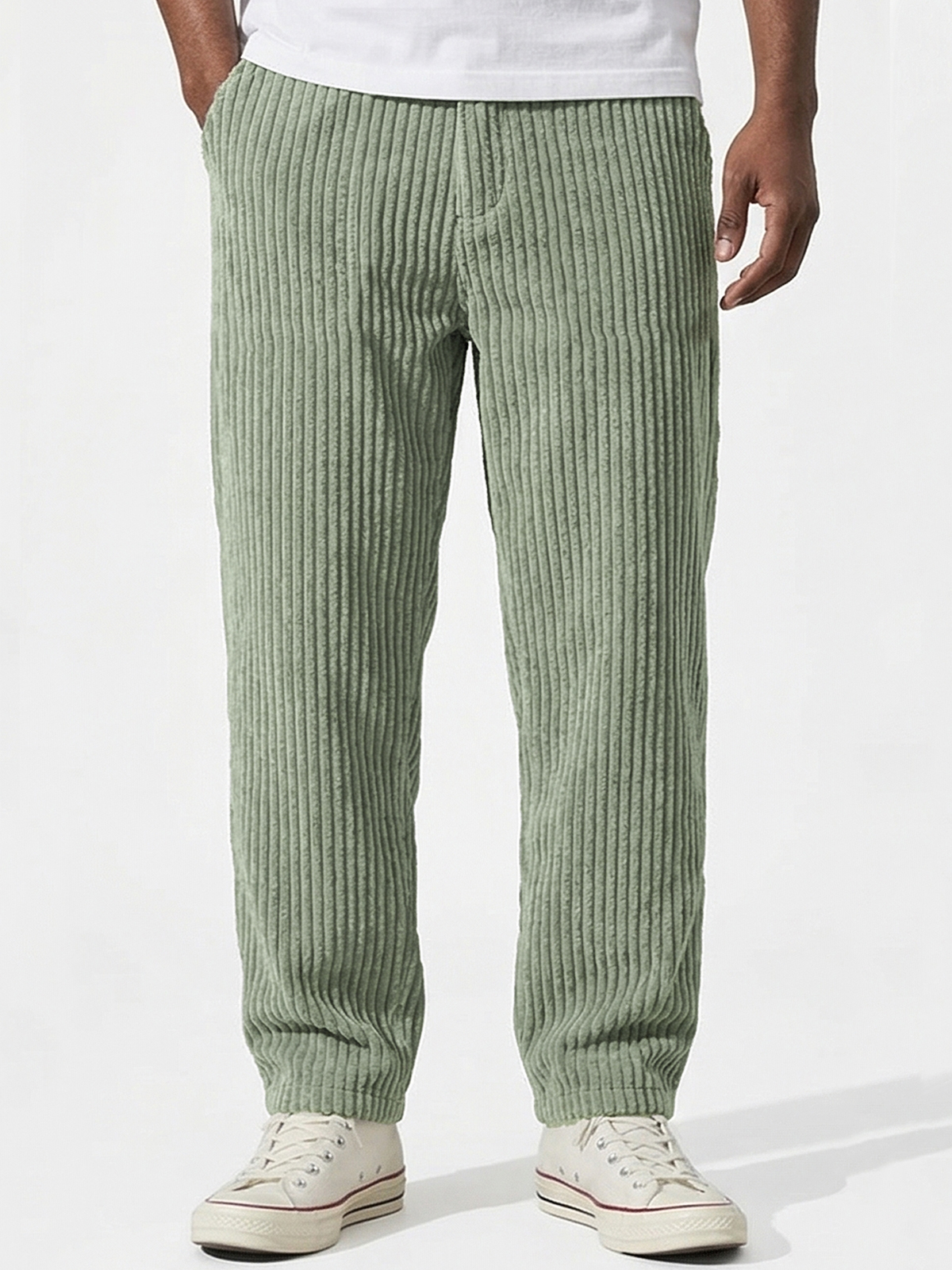 Men's Retro Casual Corduroy Trousers with Embroidered Label