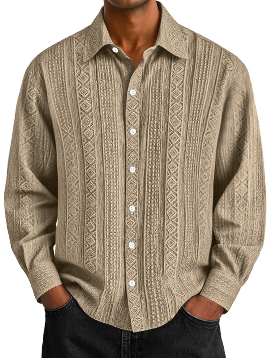 Men's Daily Jacquard Texture Casual Solid Color Long-sleeved Shirt