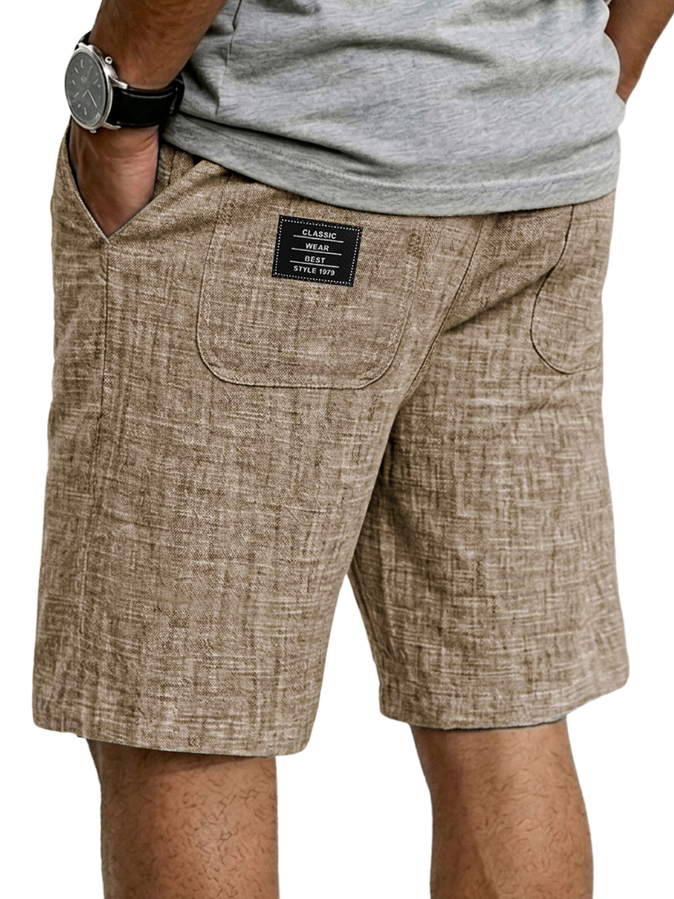 Men's Casual Linen Embroidered Logo Comfortable Shorts