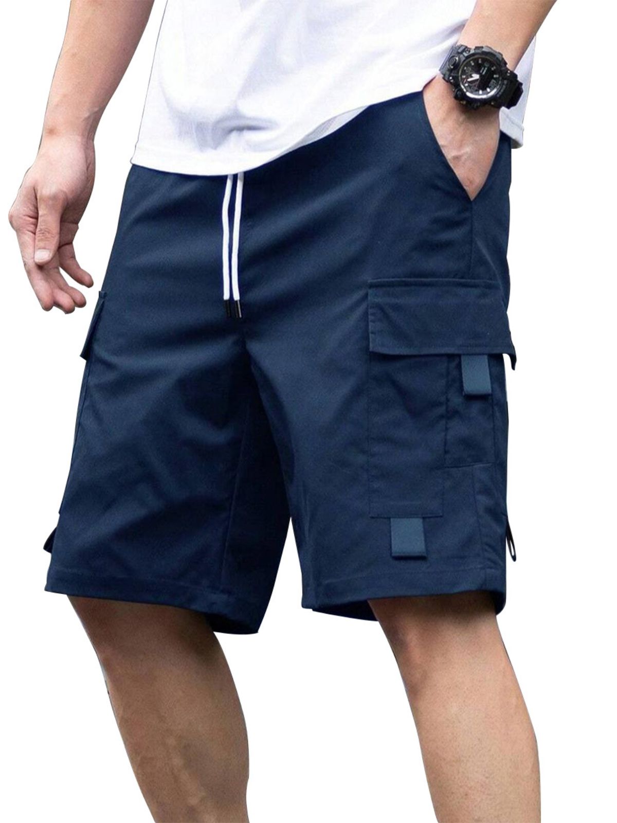 Men's Solid Color Multi-pocket Cargo Casual Shorts