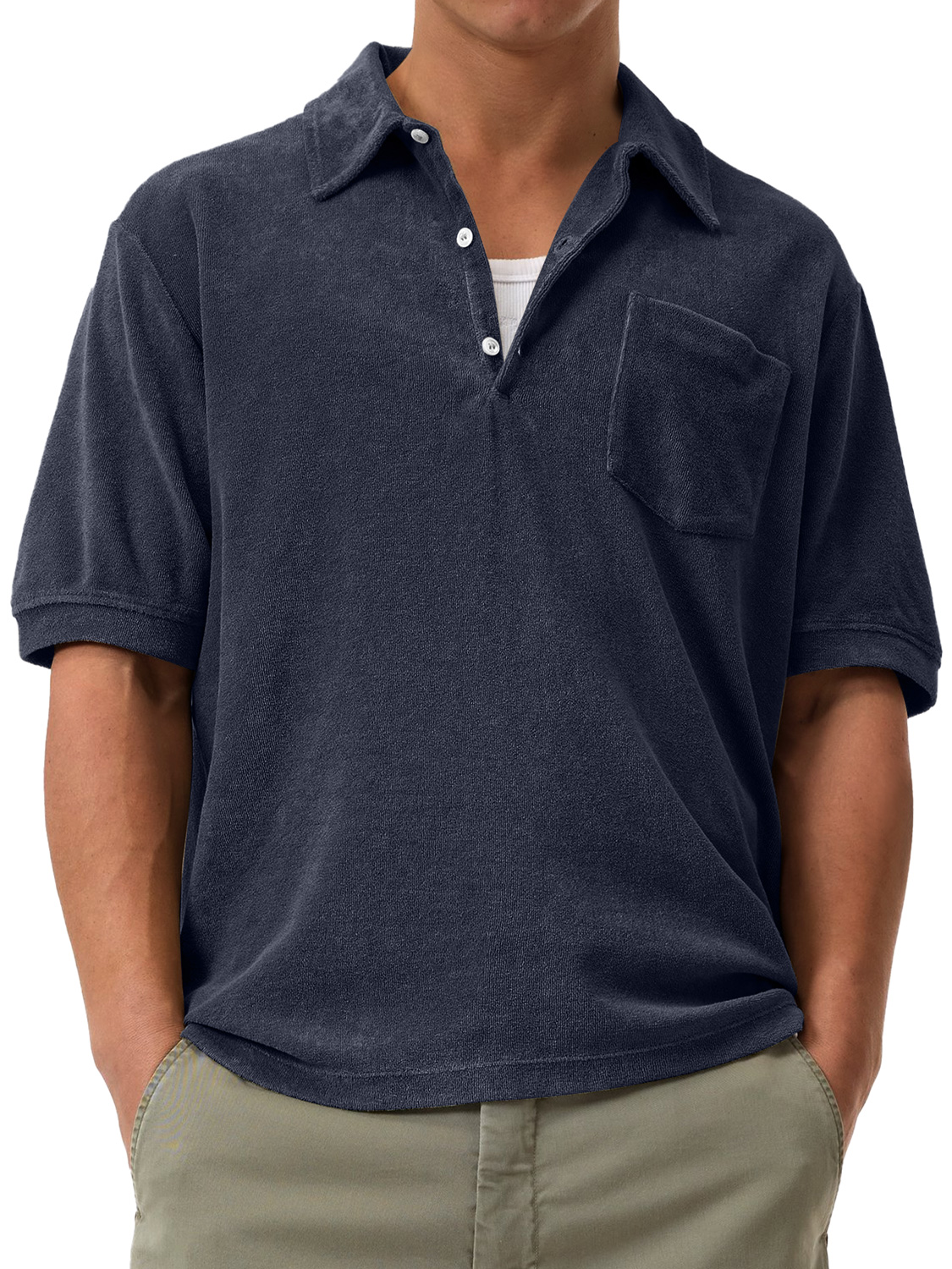 Men's Daily Casual Suede Lapel Button Solid Color Comfortable Short-Sleeved Polo Shirt
