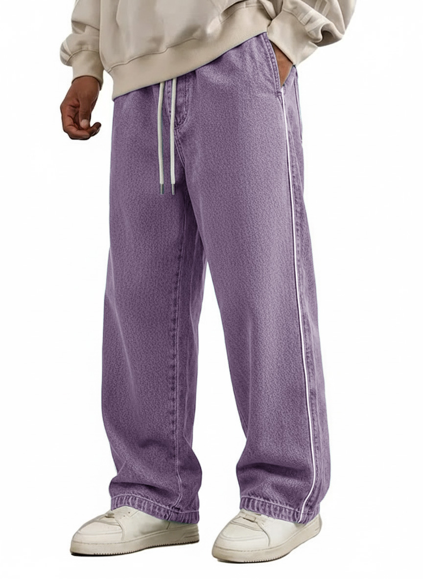 Men's Wear Retro Fashion Vintage Loose Pockets Elastic Waist Tether Pants