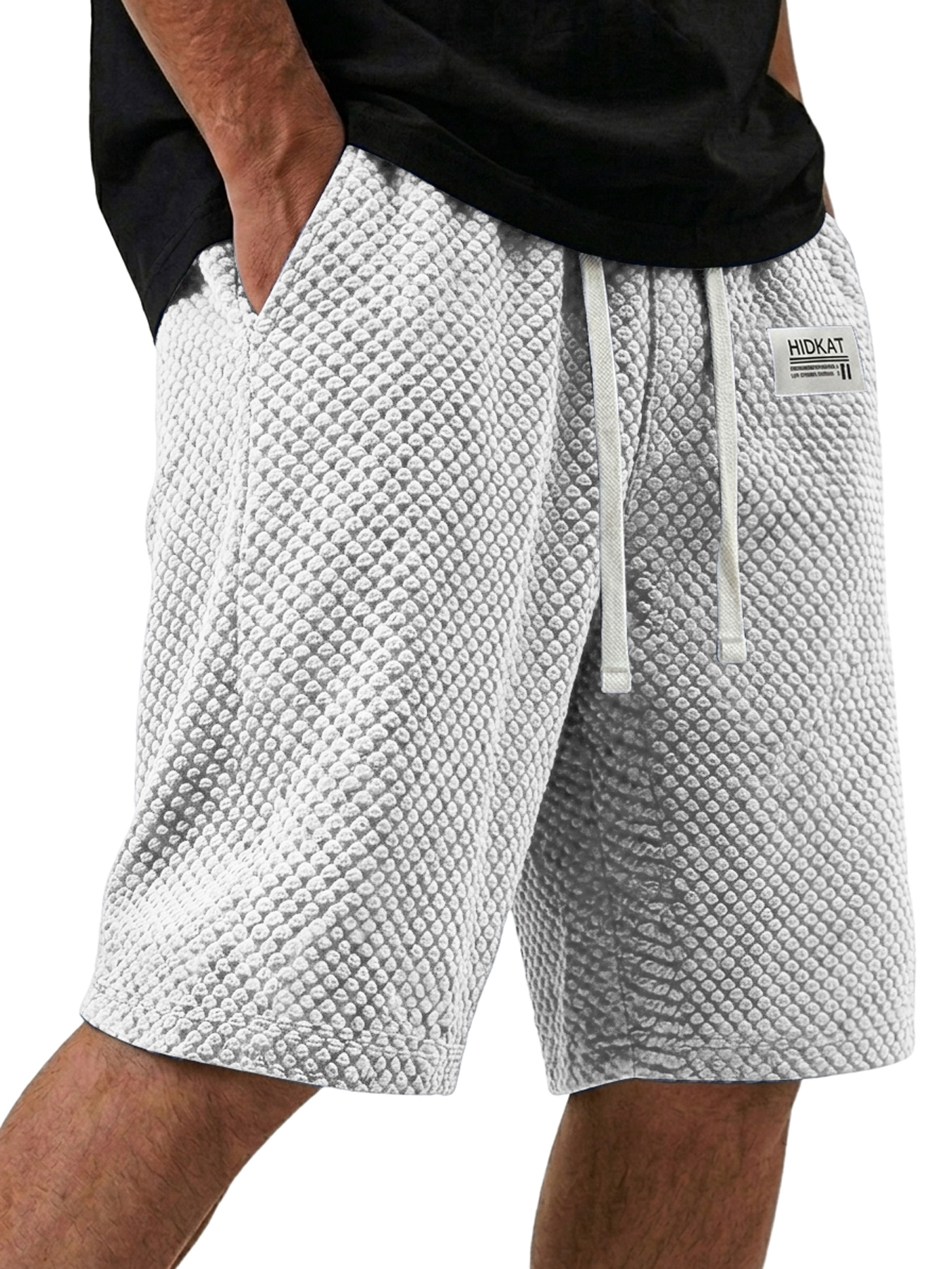 Men's Casual Textured Embroidered Logo Loose Shorts