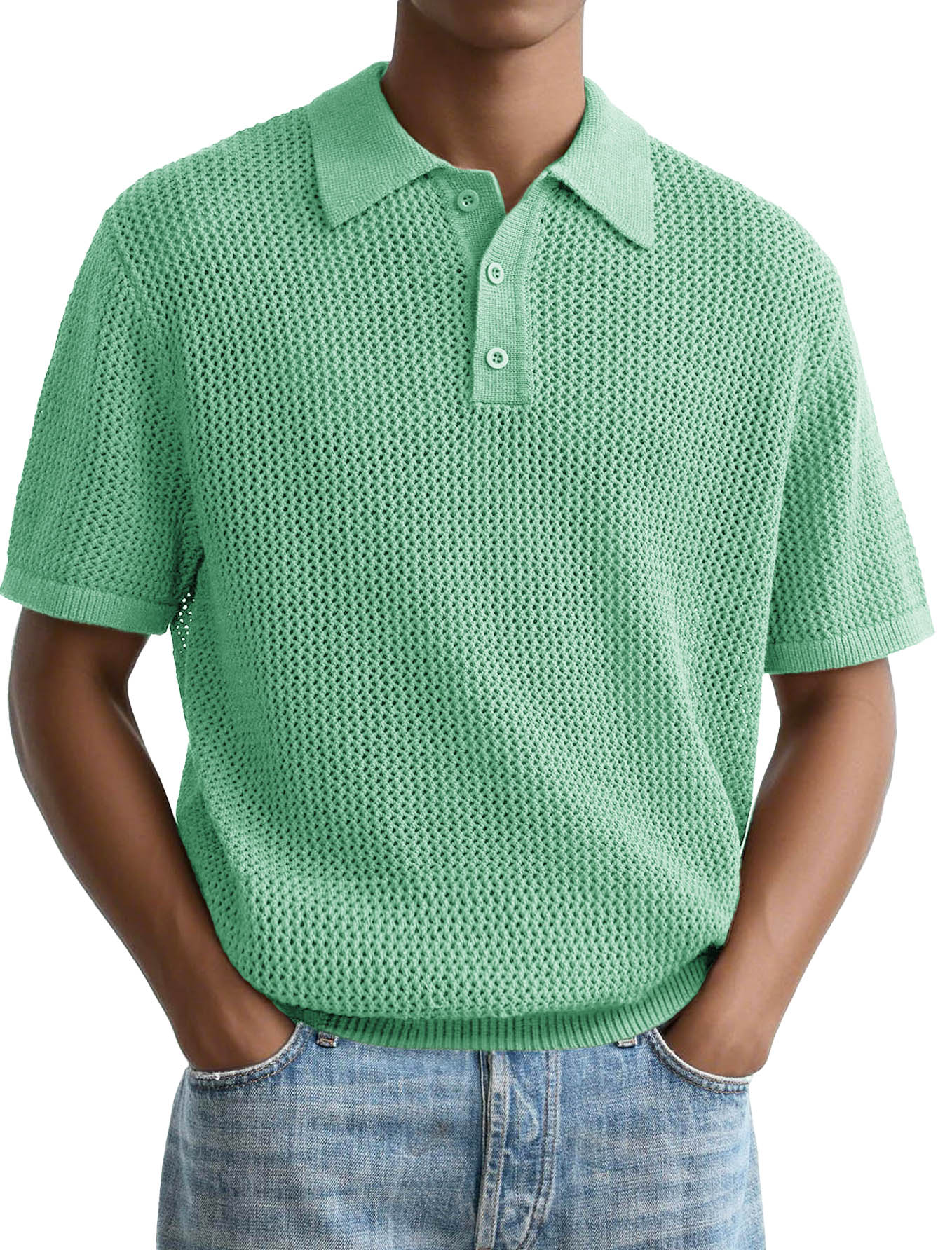 Men's Fashion Casual Retro Texture Fabric Short-sleeved Lapel Polo Shirt