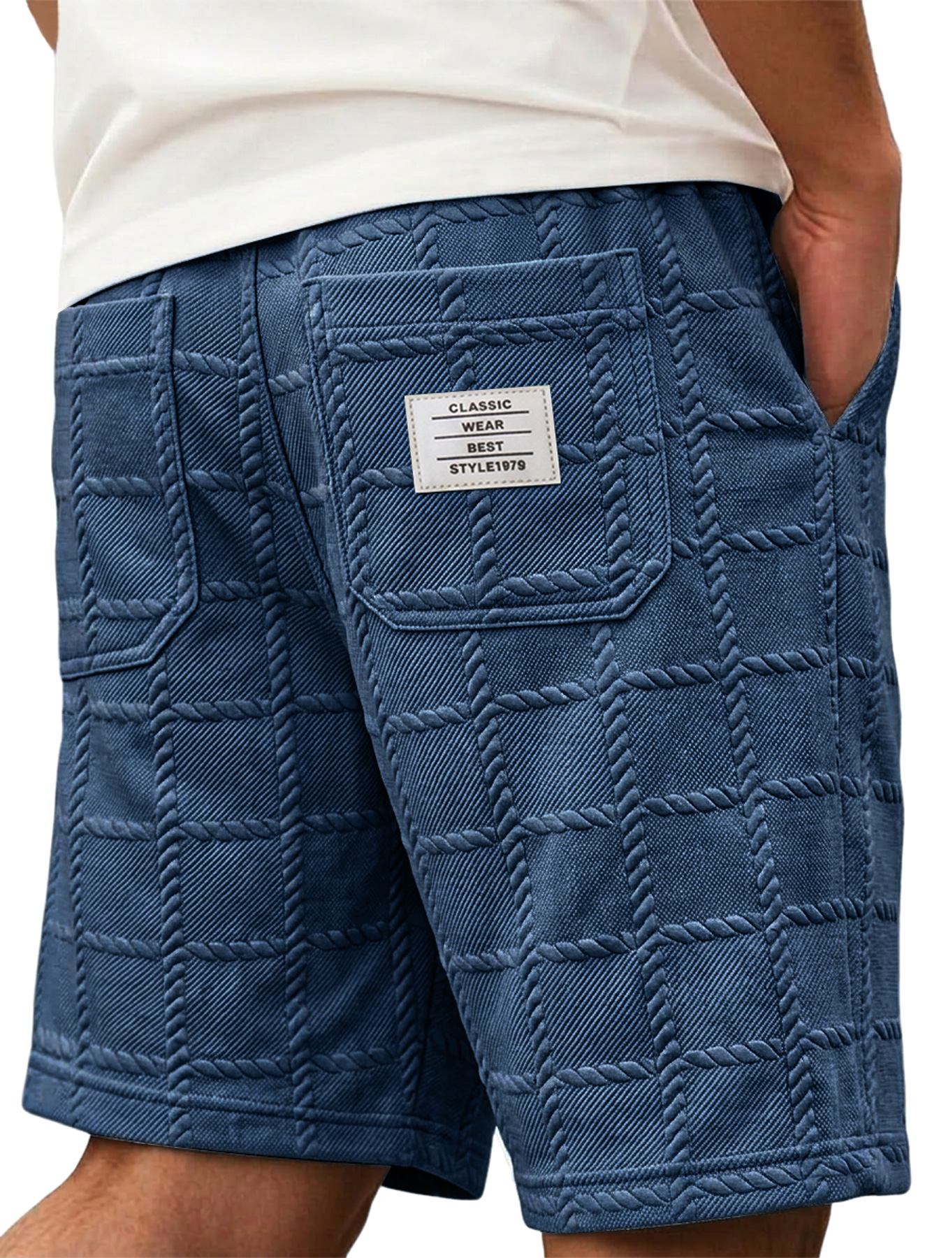 Men's Solid-Color Casual Shorts with Jacquard Texture and Embroidered Logo
