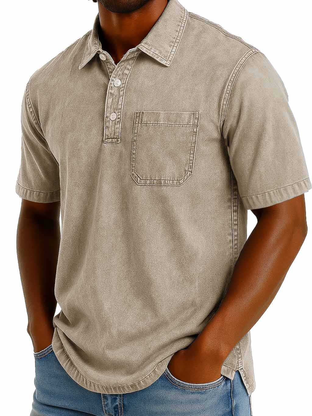 Men's Fashion Casual Retro Washed Short-sleeved Lapel Pocket Polo Shirt