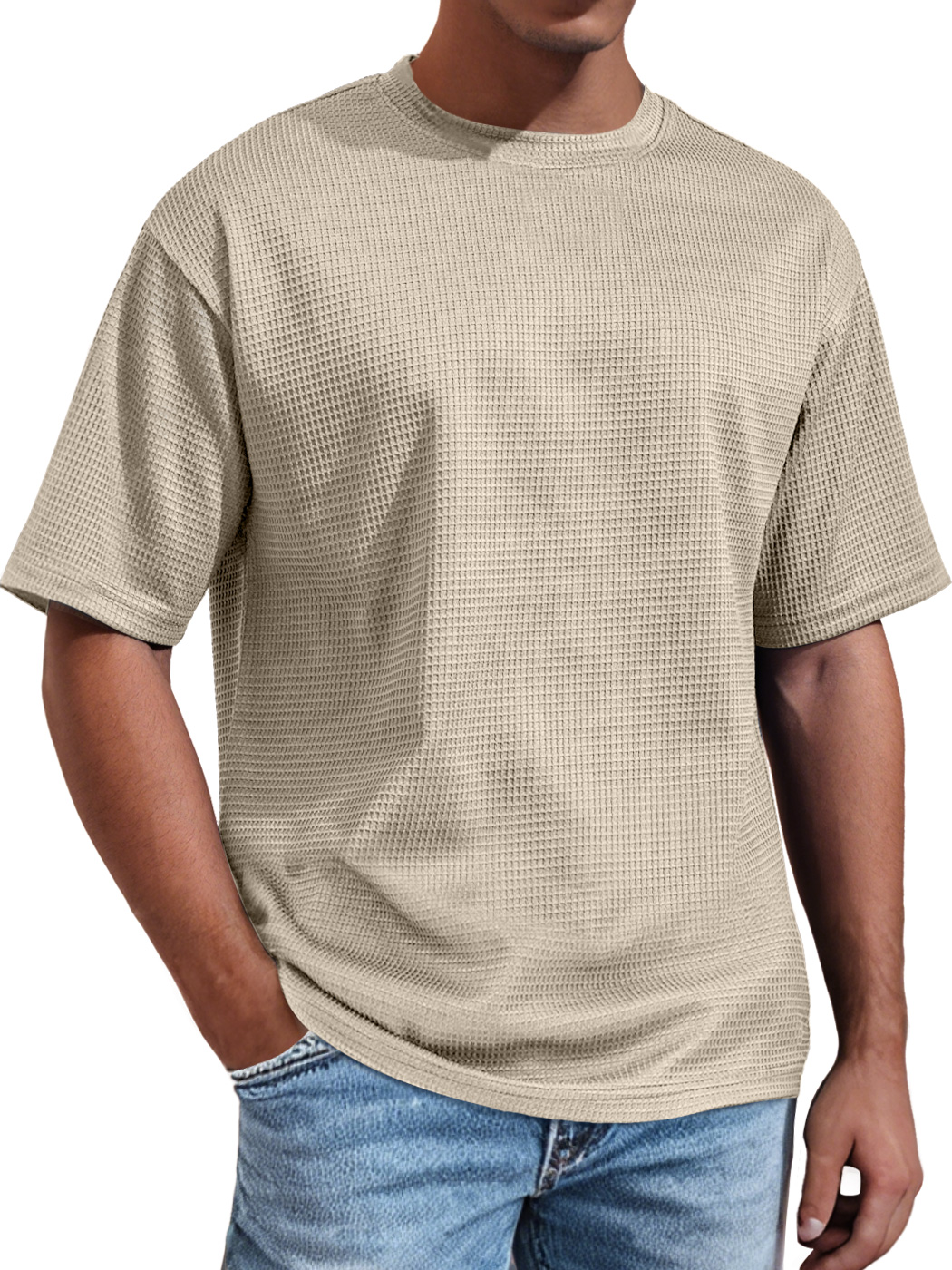 Men's Daily Round Neck Waffle Casual Solid Color Comfortable Short Sleeve T-shirt