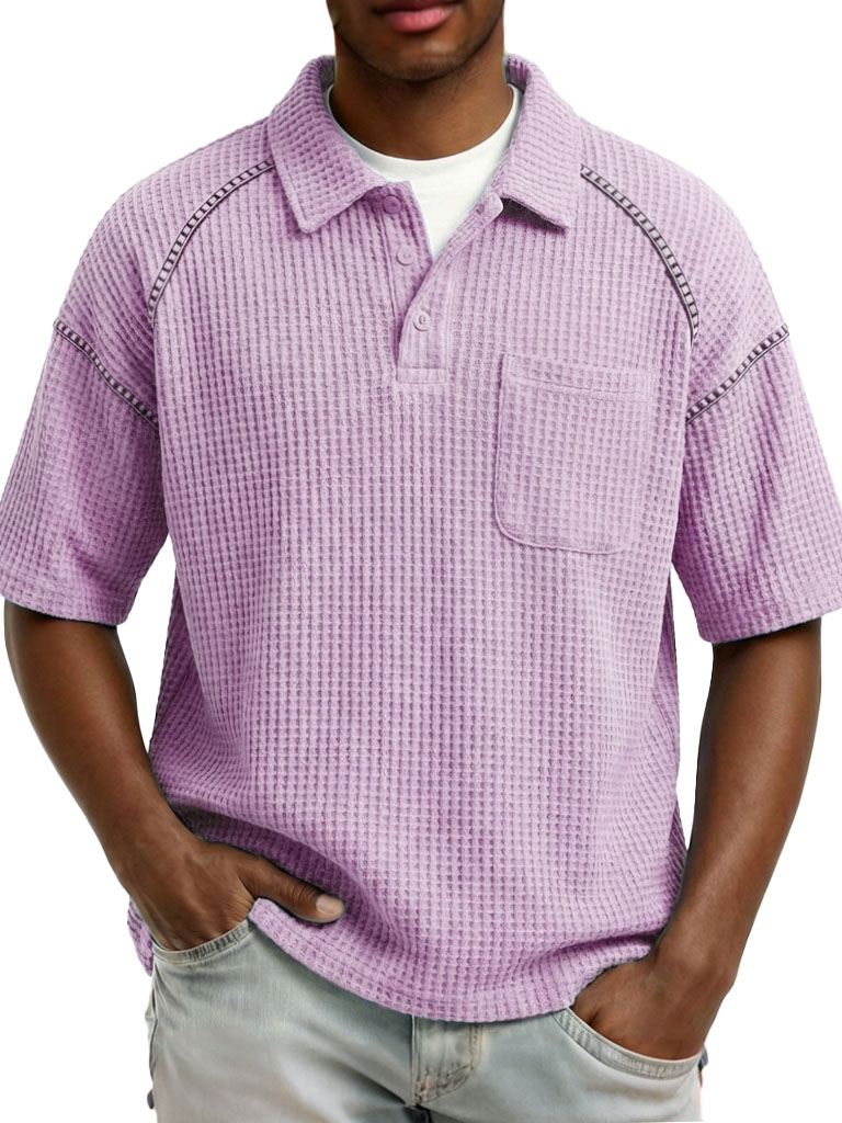 Men's Fashion Retro Raglan Waffle Gown Short-Sleeve Polo Shirt