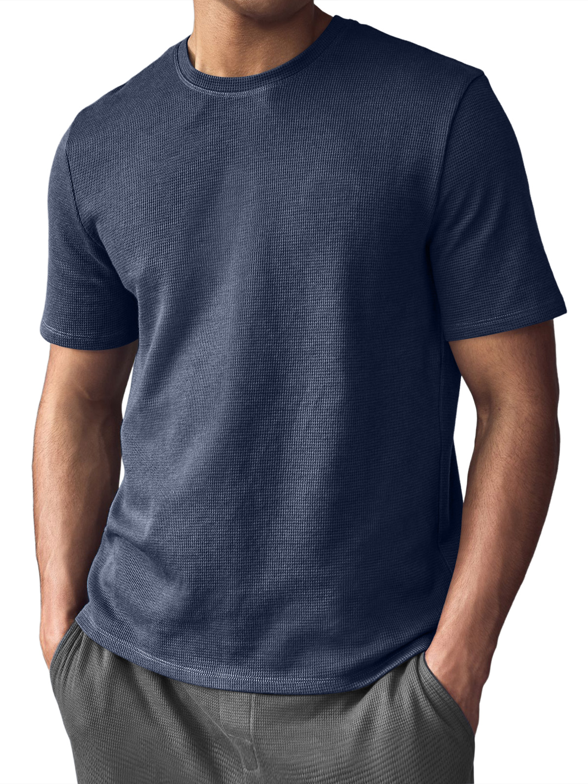 Men's Waffle Crew Neck Casual Comfortable Short Sleeve T-Shirt