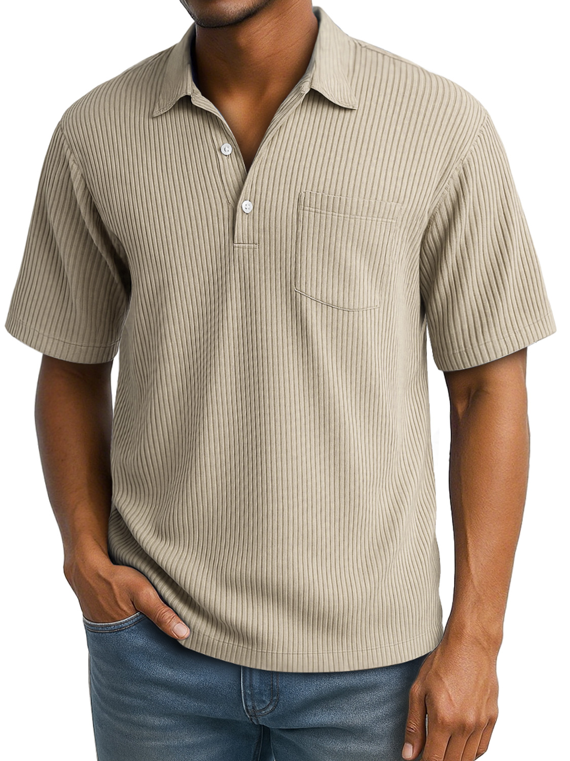 Men's Daily Lapel Pocket Ribbed Short-sleeved Polo Shirt