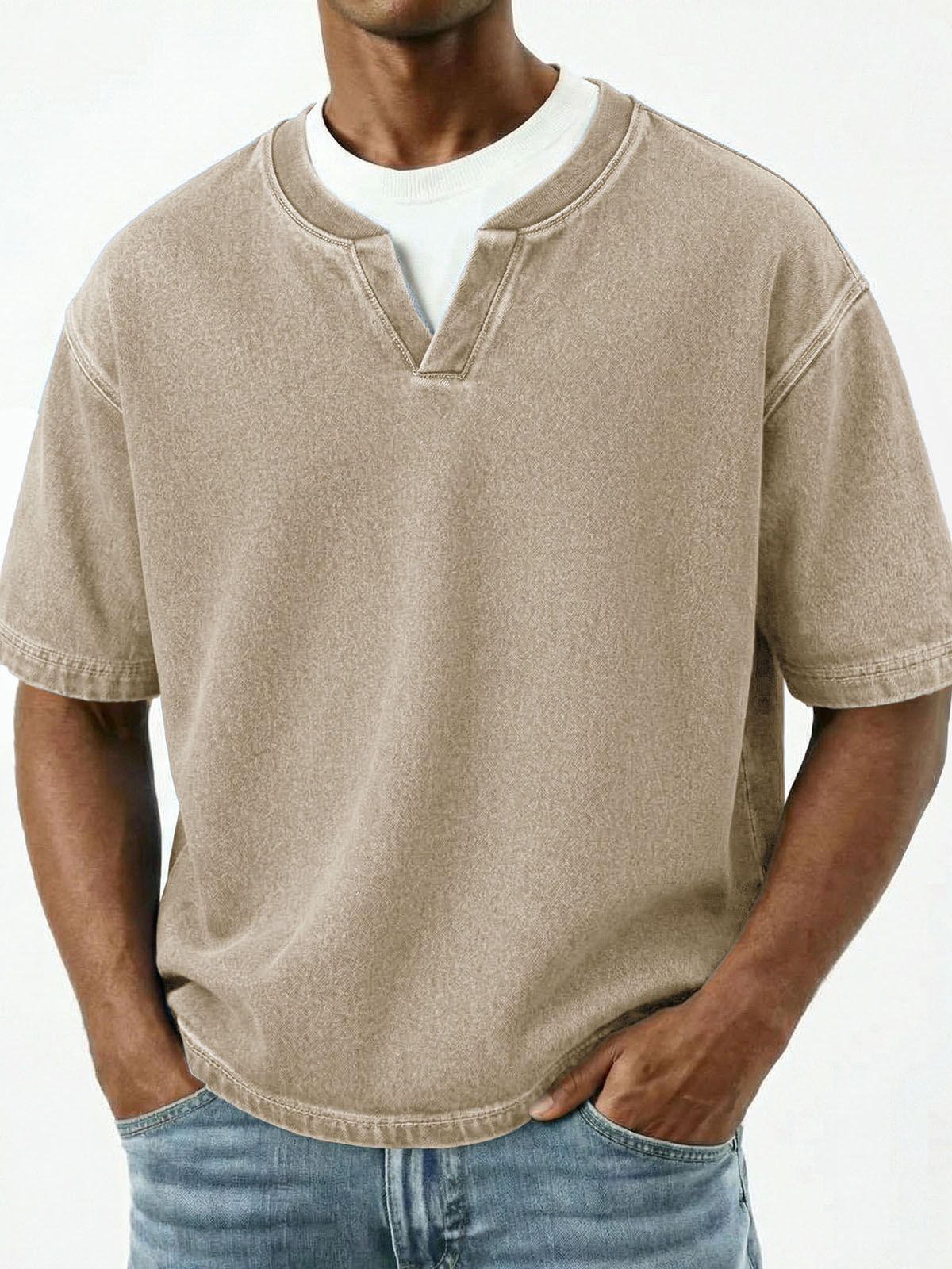 Men's Fashion Retro V-Neck Short-Sleeve T-Shirt